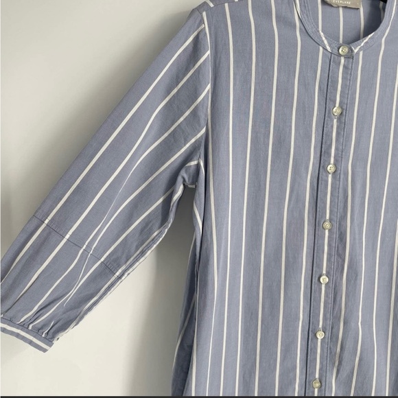 Everlane Blue & White Striped 100% Cotton Button Mini Shirt Dress Size 6 - Picture 2 of 4